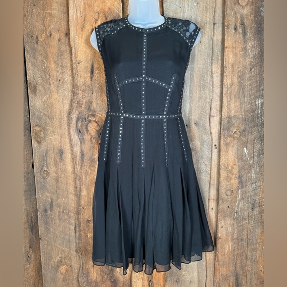 Rebecca Taylor Black Lace and Studded A-Line Dress - Size 2 - Picture 2 of 13